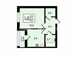 1-комнатная квартира, 38.9 м2