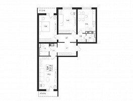 3-комнатная квартира, 88.7 м2
