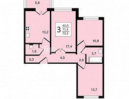 3-комнатная квартира, 73.5 м2