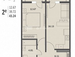 1-комнатная квартира, 43.24 м2