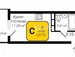 1-комнатная квартира, 20.73 м2