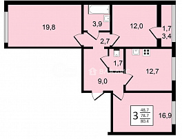 3-комнатная квартира, 80.4 м2