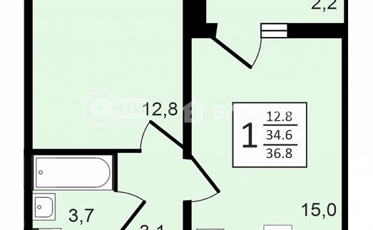 1-комнатная квартира, 36.9 м2, эт. 2, id: 1021538, фото 10
