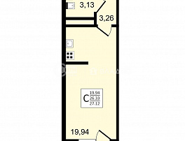 1-комнатная квартира, 27.14 м2