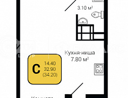 1-комнатная квартира, 34.2 м2