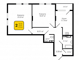 2-комнатная квартира, 73.83 м2