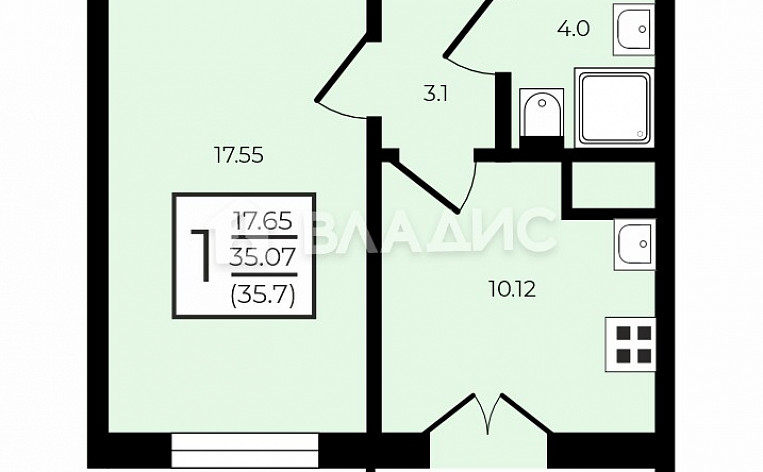 1-Комнатная квартира 35.70м², эт. 14, фото 8