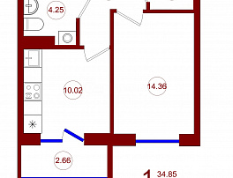 1-комнатная квартира, 36.18 м2