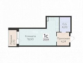 1-комнатная квартира, 29.69 м2