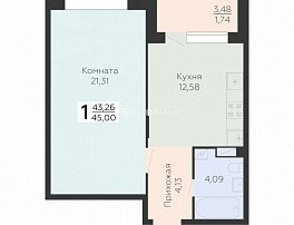 1-комнатная квартира, 45 м2