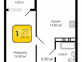 1-комнатная квартира, 39.5 м2