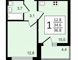 1-комнатная квартира, 36.8 м2