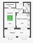 1-комнатная квартира, 42.4 м2, эт. 3, id: 1072300, фото 1