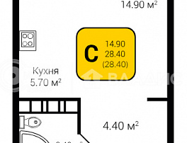 1-комнатная квартира, 28.4 м2