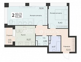 2-комнатная квартира, 62.28 м2