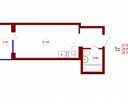 1-комнатная квартира, 26.34 м2