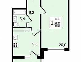 1-комнатная квартира, 40 м2