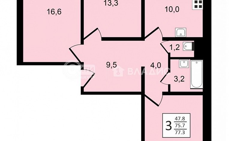 3-комнатная квартира, 77.3 м2, эт. 15, id: 915804, фото 19