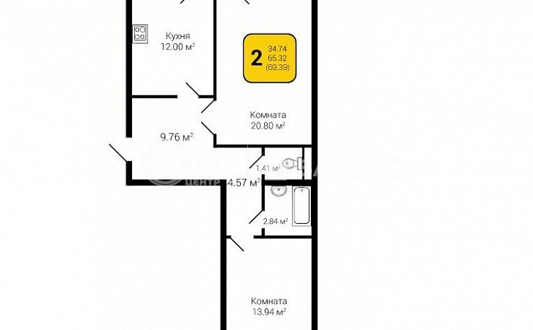 2-комнатная квартира, 69.22 м2, эт. 10, id: 756586, фото 2