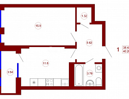 1-комнатная квартира, 40.2 м2