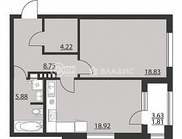 1-комнатная квартира, 58.41 м2