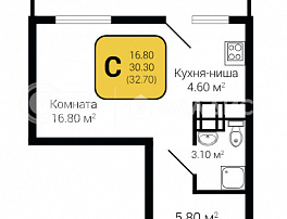 1-комнатная квартира, 32.7 м2