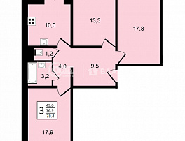 3-комнатная квартира, 78.4 м2