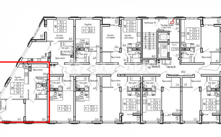2-Комнатная квартира 64.90м², эт. 6, фото 3