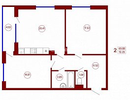 2-комнатная квартира, 72.35 м2