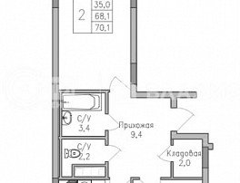 2-комнатная квартира, 70.1 м2