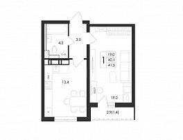 1-комнатная квартира, 41.5 м2