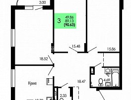 3-комнатная квартира, 90.63 м2