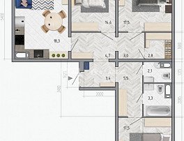 3-комнатная квартира, 94.7 м2