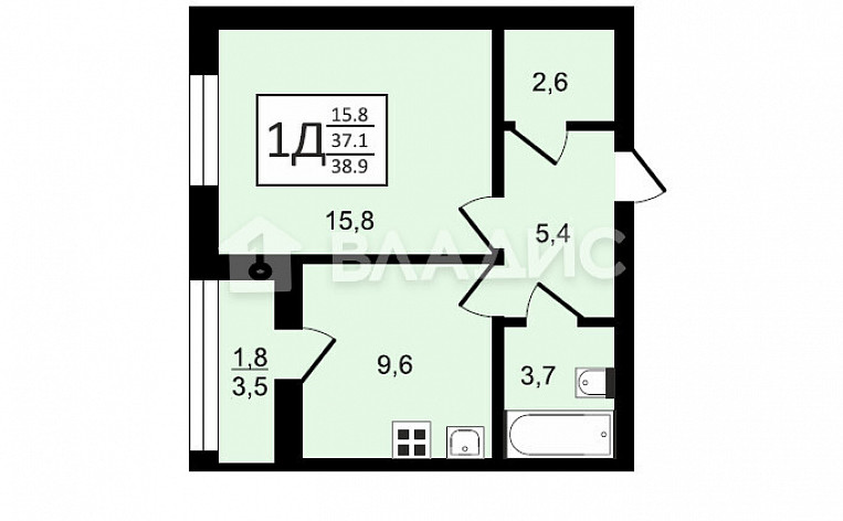 1-Комнатная квартира 38.90м², эт. 6, фото 17