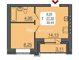 1-комнатная квартира, 28.89 м2