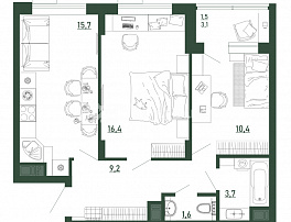 2-комнатная квартира, 58.5 м2