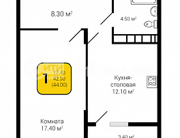 1-комнатная квартира, 44 м2