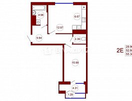 2-комнатная квартира, 54.99 м2