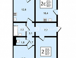 2-комнатная квартира, 68.2 м2