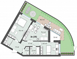 2-комнатная квартира, 71.6 м2