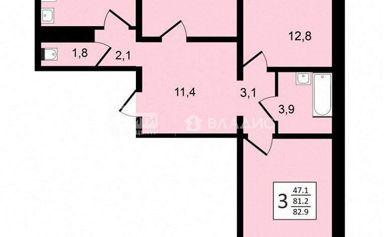 3-комнатная квартира, 82.9 м2, эт. 17, id: 1066039, фото 27