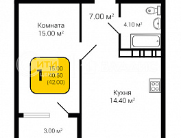 1-комнатная квартира, 42 м2