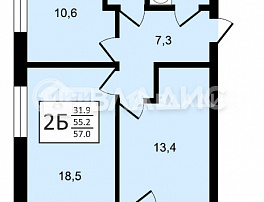 2-комнатная квартира, 57 м2