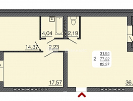 2-комнатная квартира, 79.8 м2