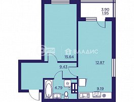 1-комнатная квартира, 53.66 м2