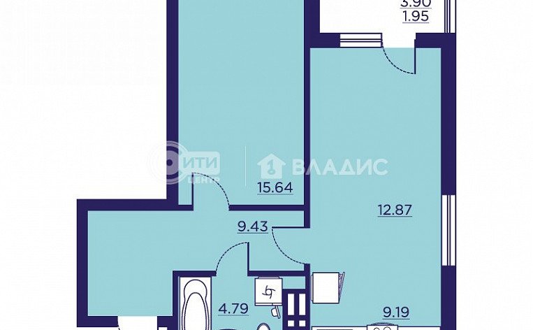 1-комнатная квартира, 53.66 м2, эт. 10, id: 1073645, фото 8