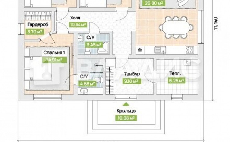 Дом 115.00м², фото 11