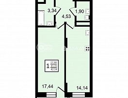 1-комнатная квартира, 42.14 м2