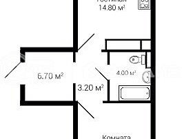 1-комнатная квартира, 49.6 м2