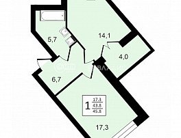 1-комнатная квартира, 45.8 м2